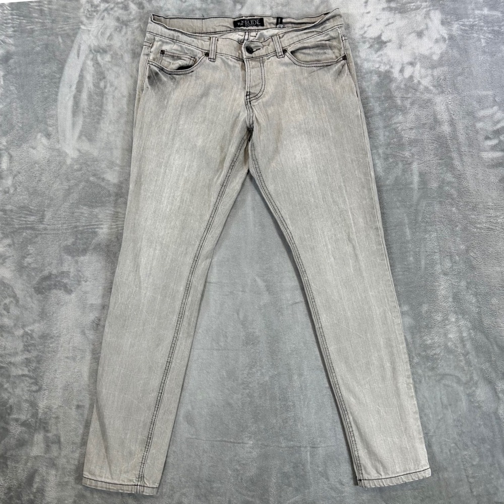 XXX Rude Skinny Jeans Mens Size 30x32 Light Gray Black Stitch